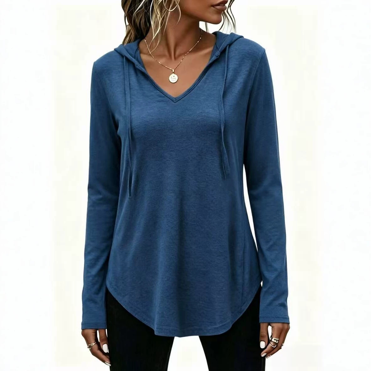 Women's Casual V-Neck Hooded Sweatshirt