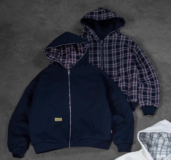 Reversible Plaid Zip-Up Hooded Jacket Unisex