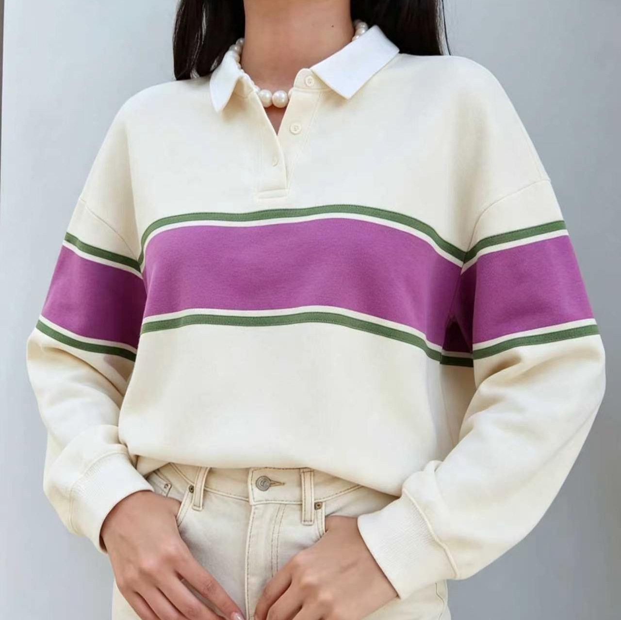 Color-Block Striped Stand-Collar Knit Cardigan