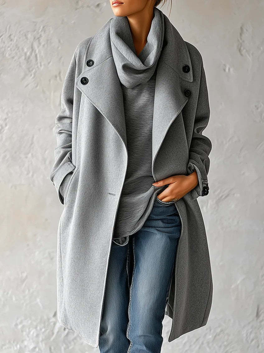 Minimalist Loose Mid-Length Coat with Large Lapel