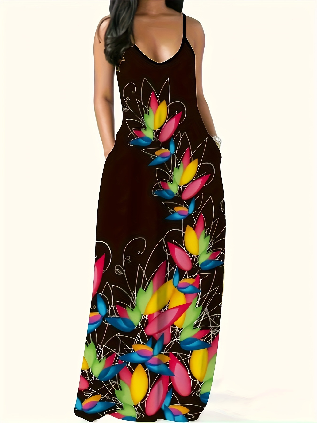 Women's Summer Sleeveless Printed Maxi Dress Polyester