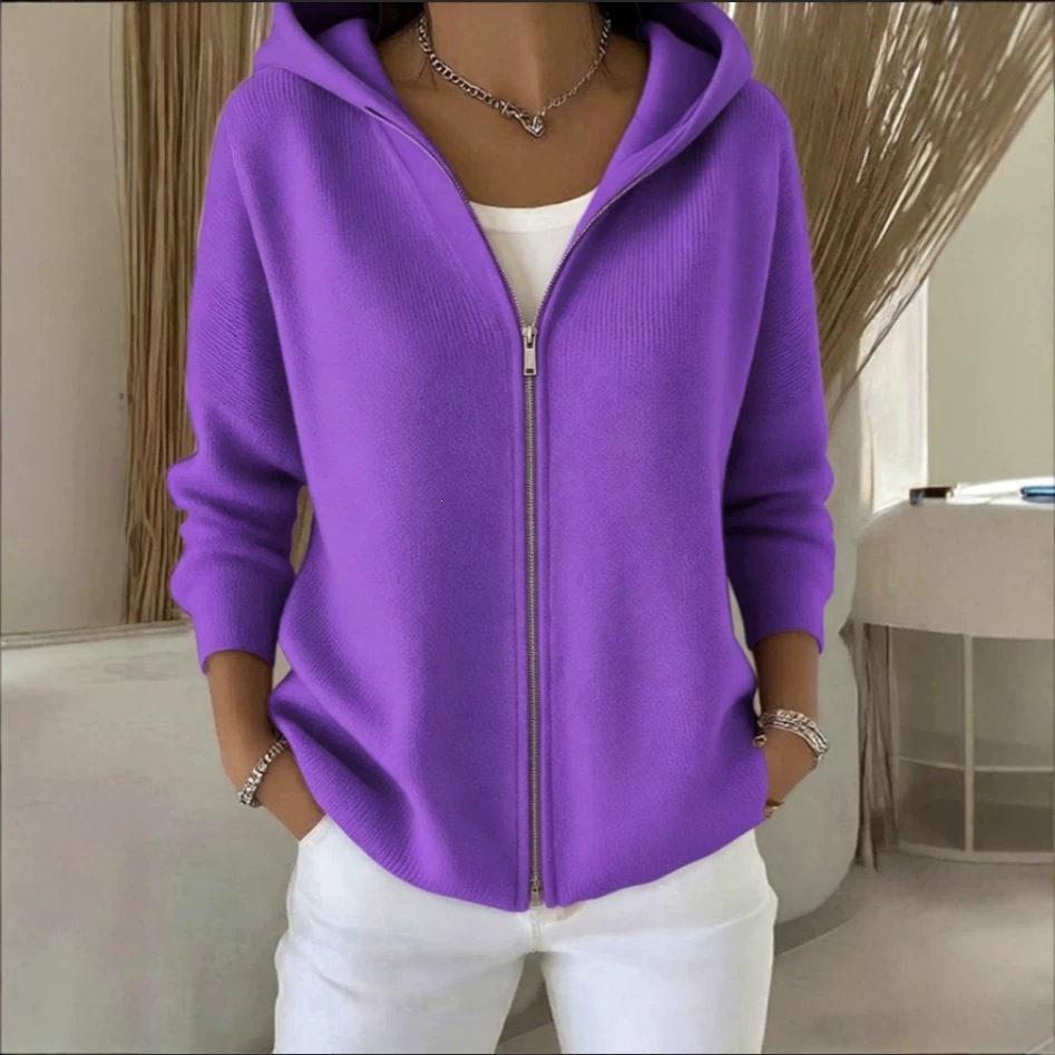Women's Zip-Up Knit Hooded Cardigan Sweater