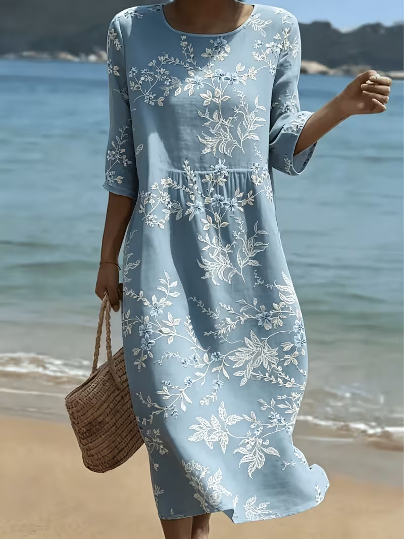 Women's Floral Print Pleated Midi Dress