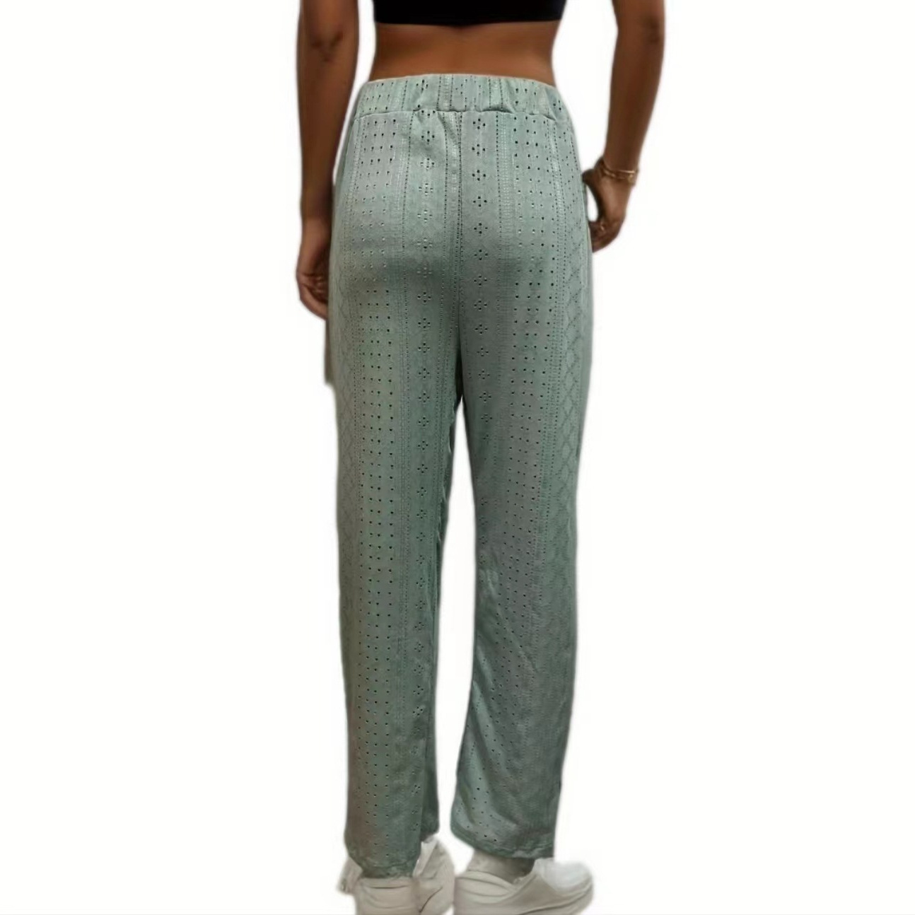 Women's Casual Solid Color Hollow Out High Waist Straight Leg Pants