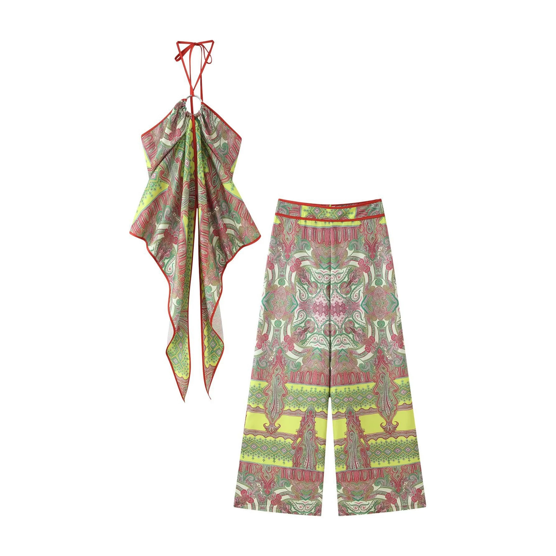Women's Halter Jellyfish Fringe Top & Wide-Leg Pants Set
