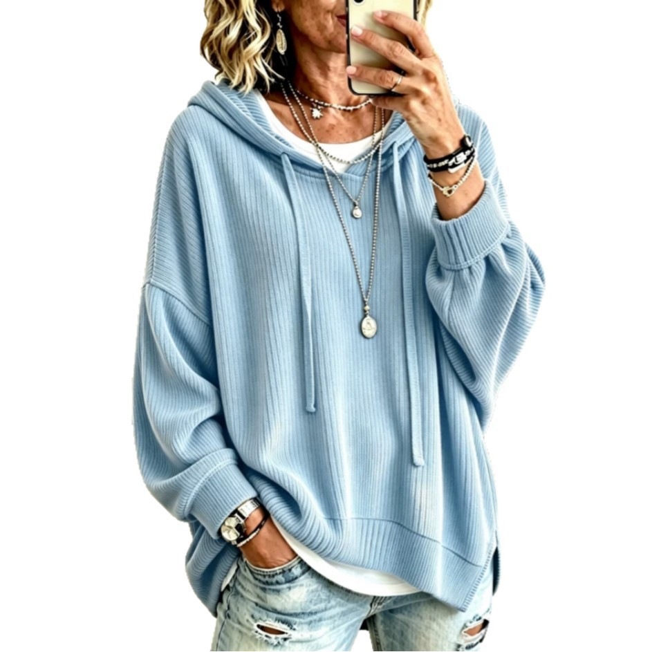 2026 Women's Knit Hooded Drawstring Sweatshirt Jacket Casual Loose Fit for Europe & America Cross-border Amazon Independent Site
