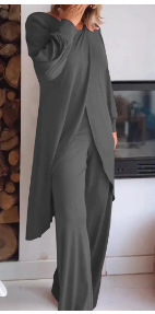 Women's Long Sleeve Asymmetric Wide-Leg Two-Piece Set Casual