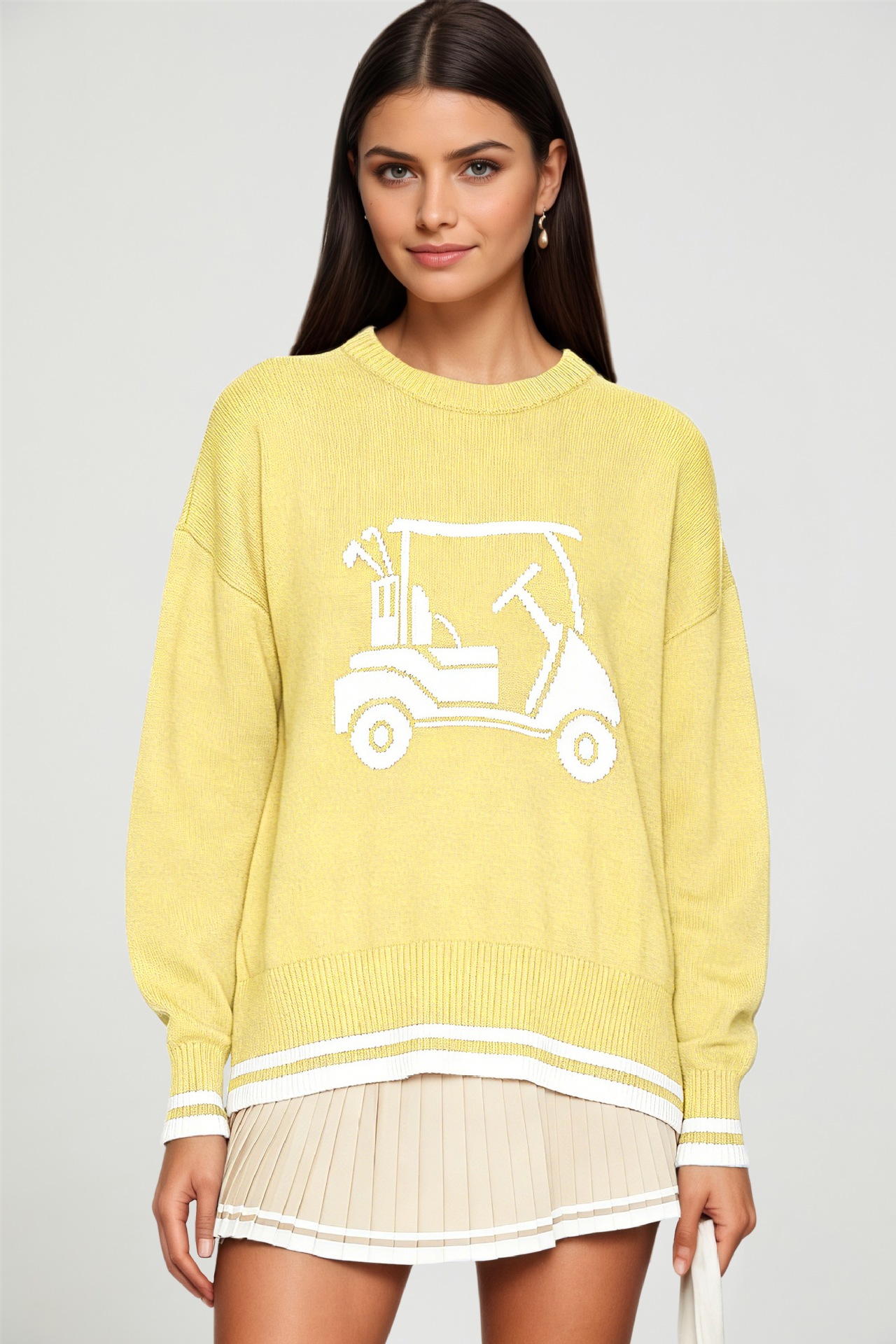 Women's Solid Crewneck Loose Long Sleeve Jacquard Knit Pullover Sweater