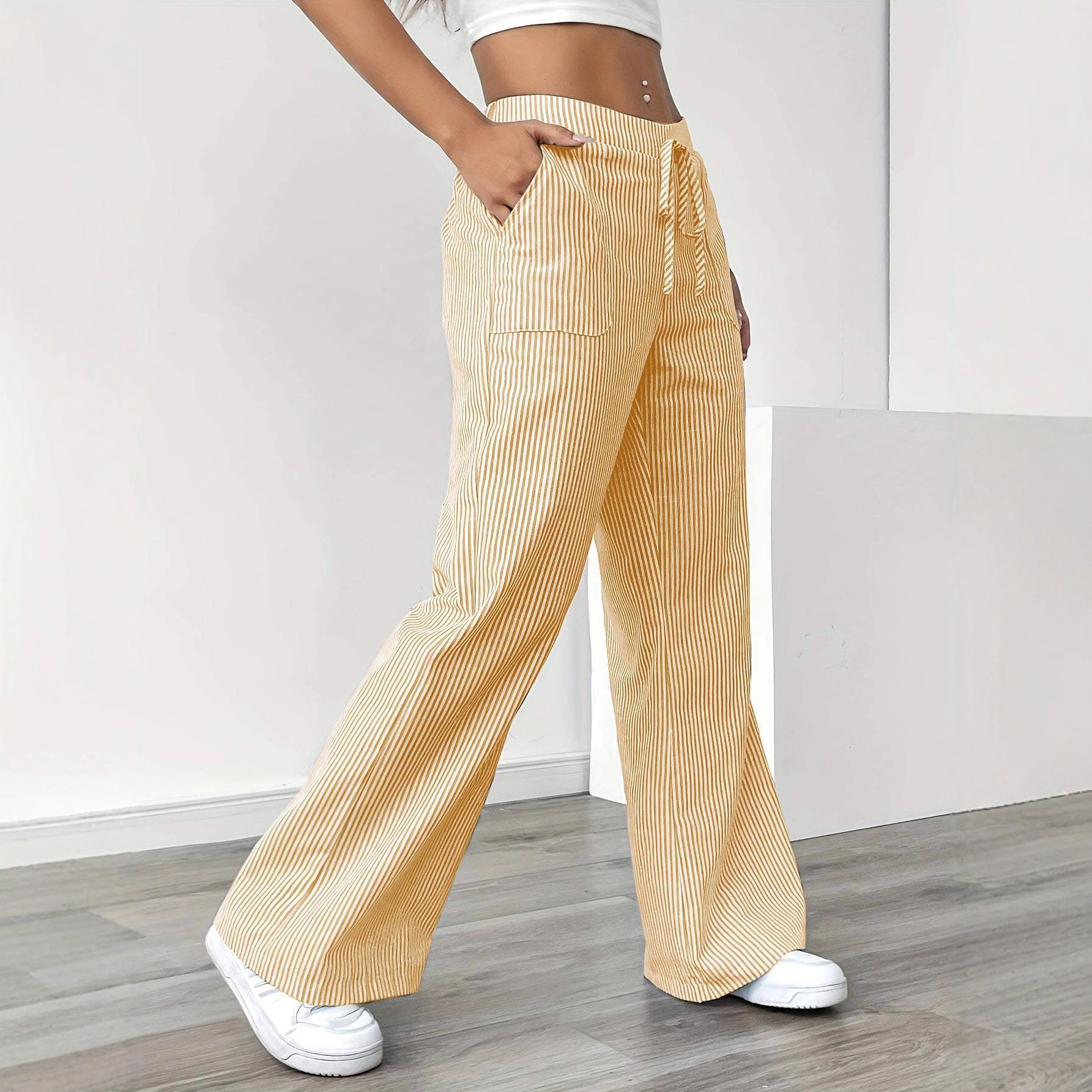 Striped Wide-Leg Pants Casual Streetwear Loose Fit High Waist