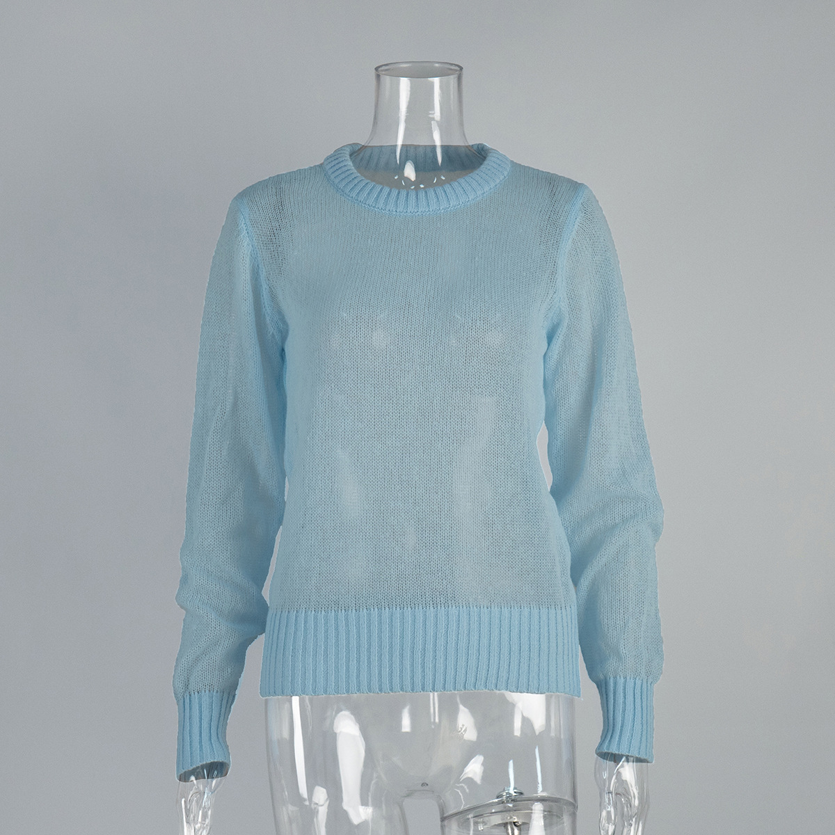 Mohair Blend Crewneck Pullover Sweater Women's Sheer Knit Top