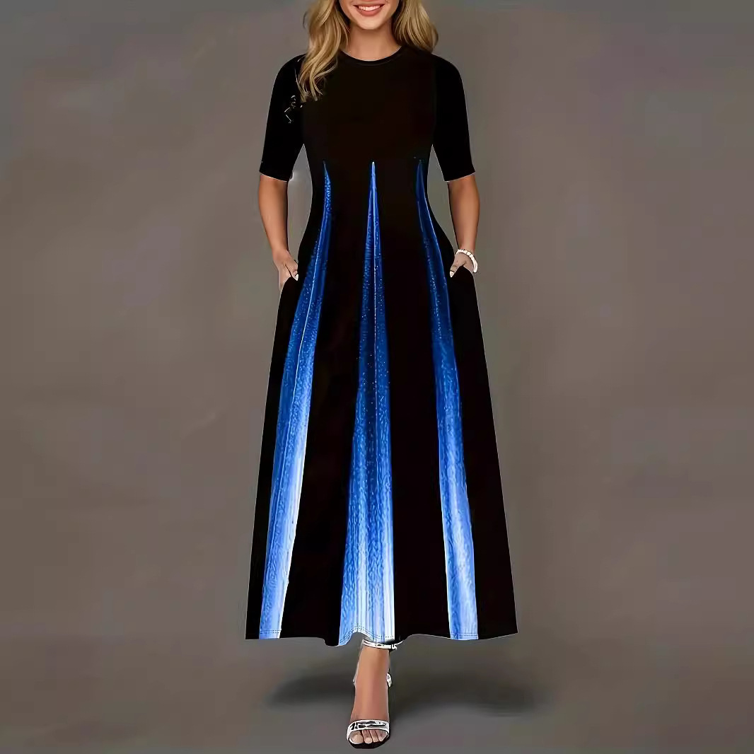 Women's Gradient Print A-Line Midi Dress Round Neck Short Sleeve