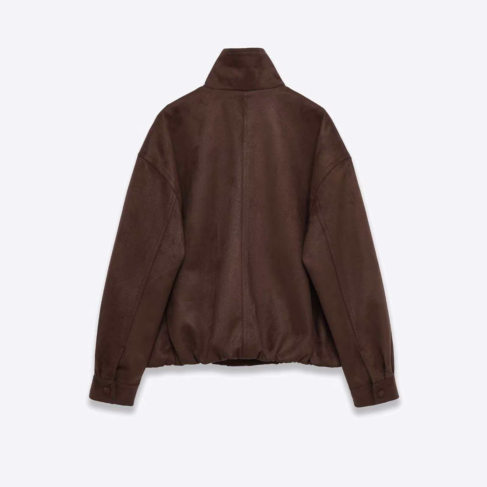 Women's Vintage Faux Suede Stand Collar Jacket Dark Brown