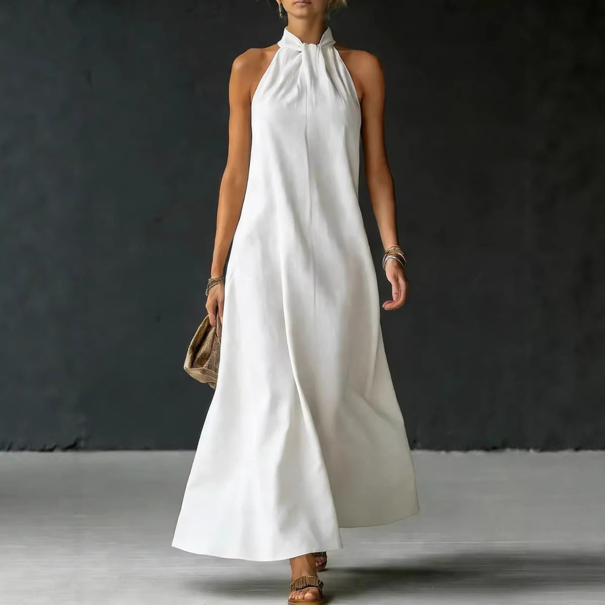 Women's Off-Shoulder Sleeveless Cross-Front Knit Maxi Dress