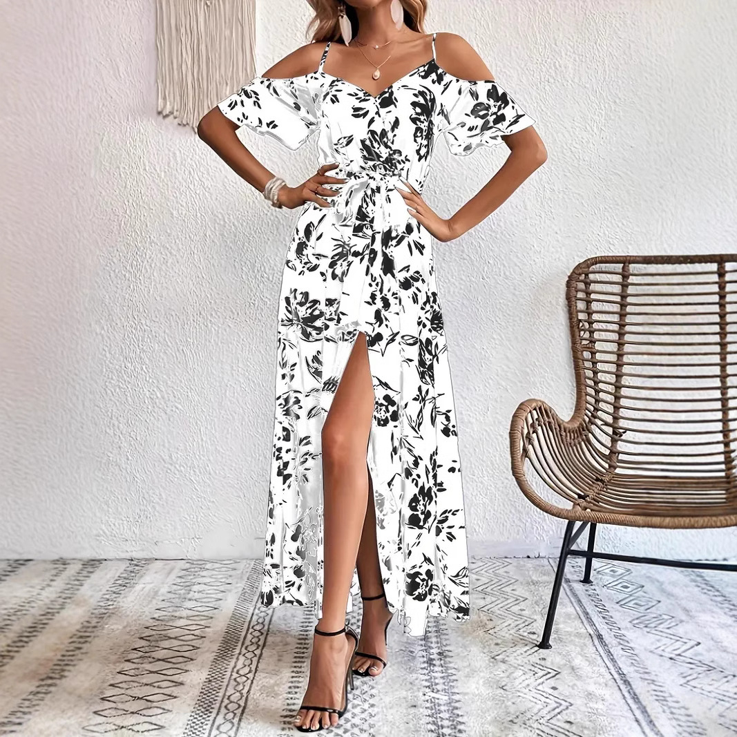 Sexy Spaghetti Strap Irregular Floral Beach Dress