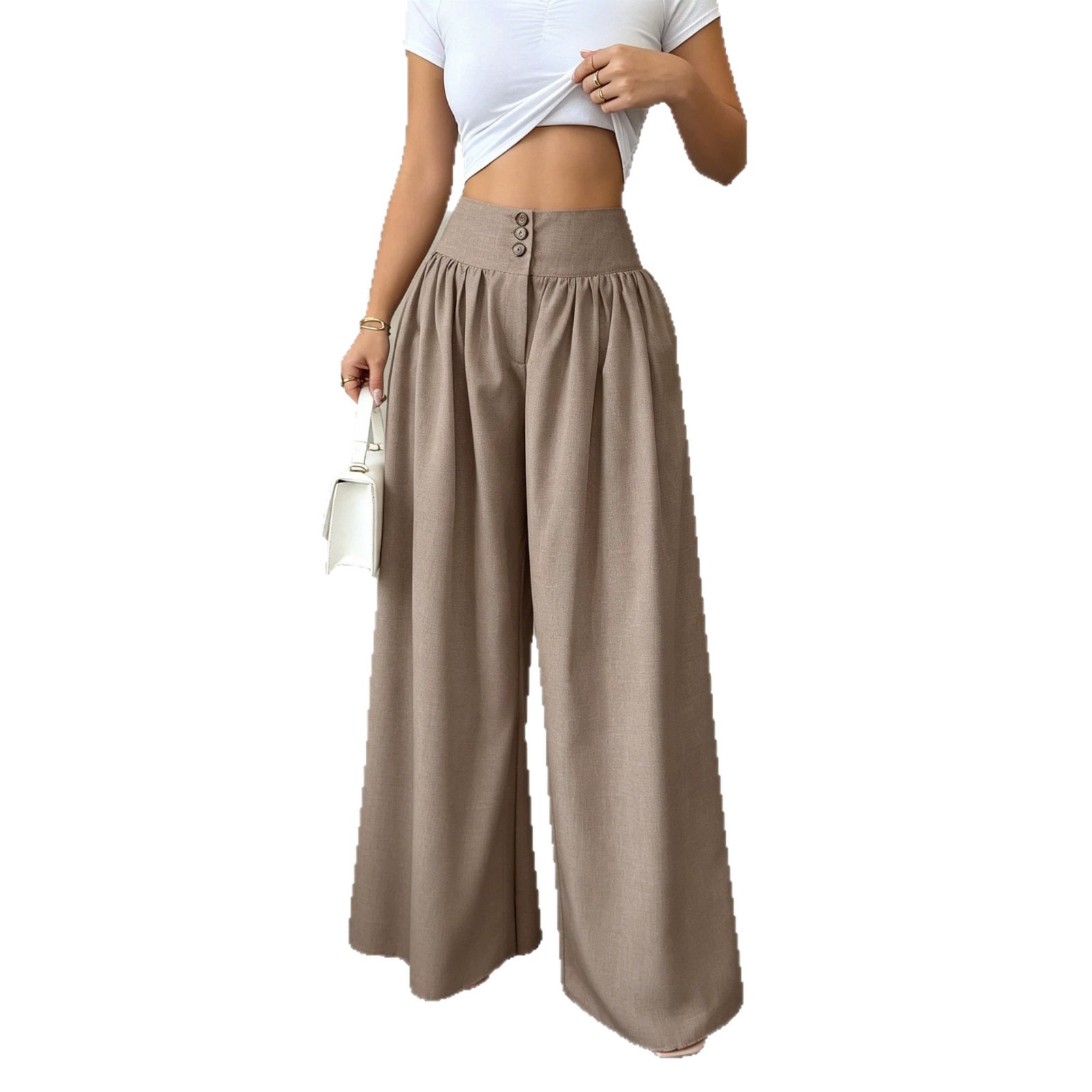 High-Waist Three-Button Wide-Leg Drapey Pants