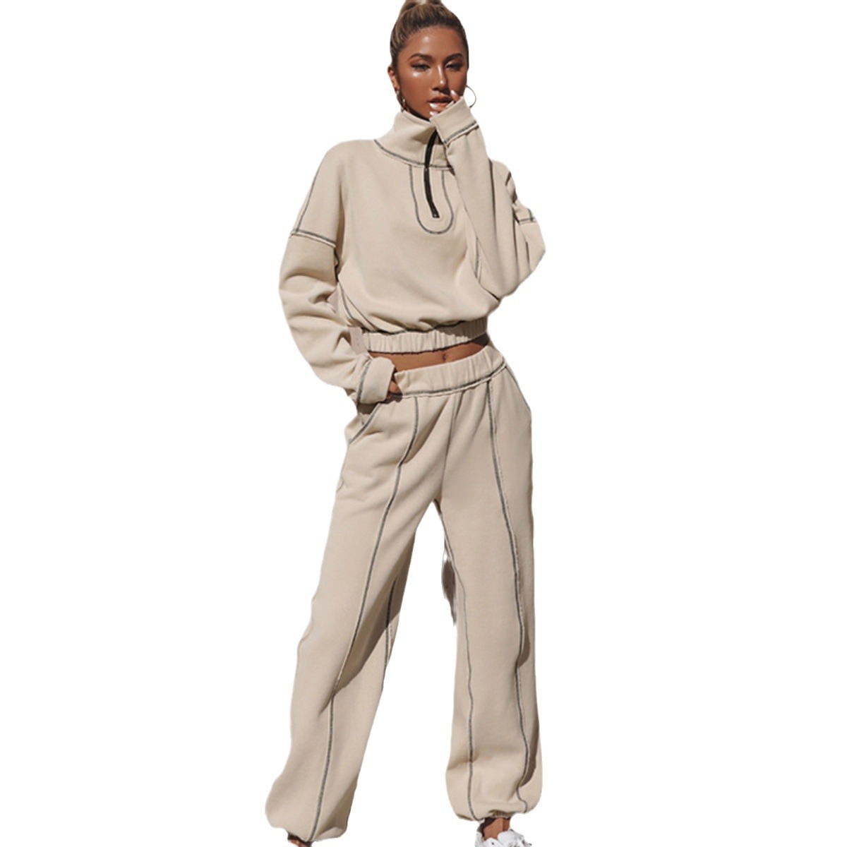 Women's Casual Sportswear Two-Piece Sweatsuit Set Long Sleeve Solid Color