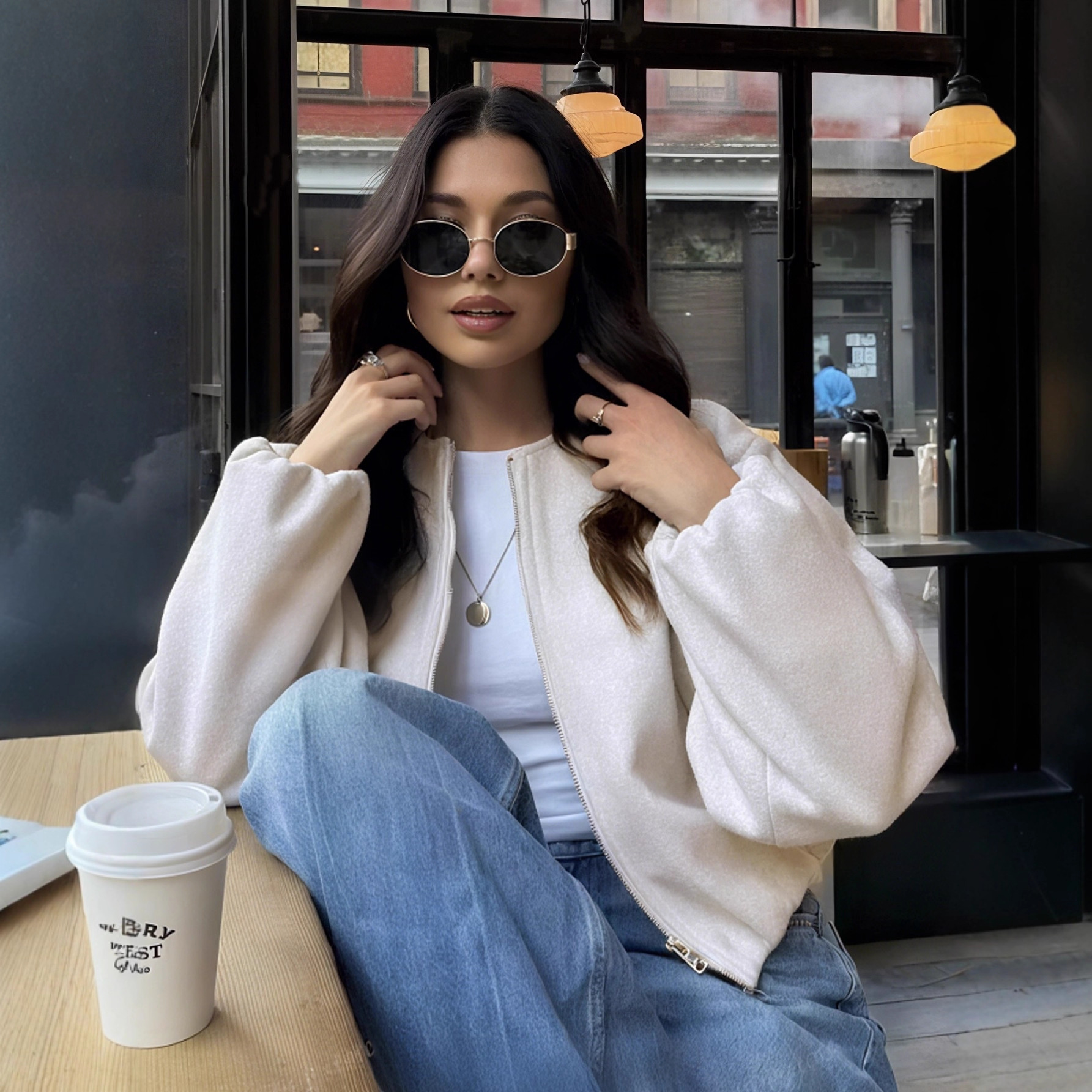 Women's Soft Cropped Bomber Jacket with Round Neck