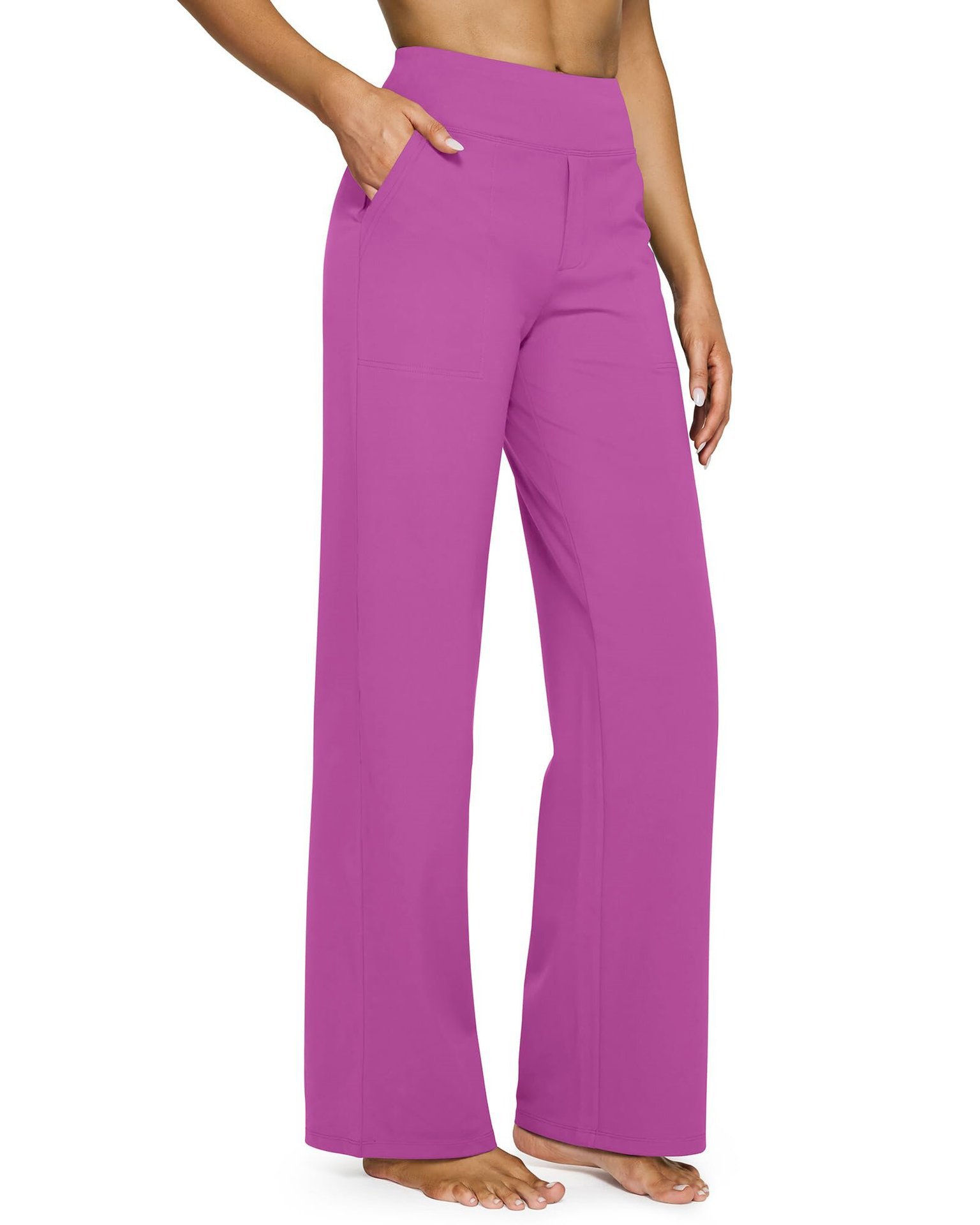 High-Waist Straight-Leg Yoga Pants with Pockets