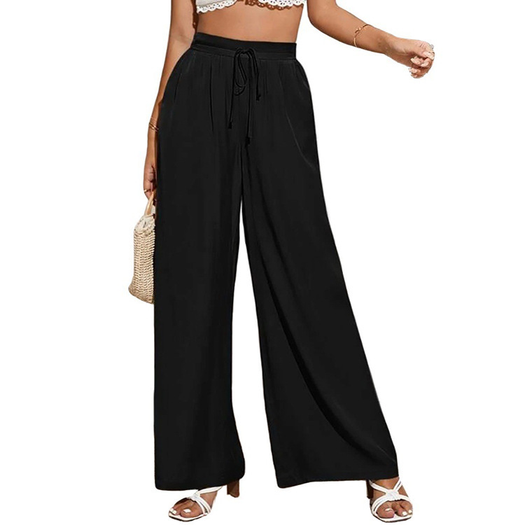 Women's High-Waist Wide-Leg Pants with Drawstring