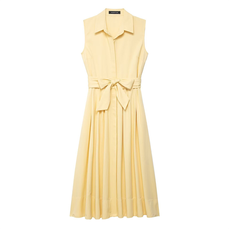 Belted Shirt Dress Long Sleeveless Mesh Polyester