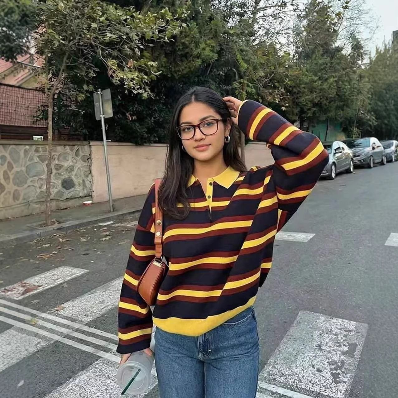 Women's Loose Striped Long-Sleeve Knit Sweater