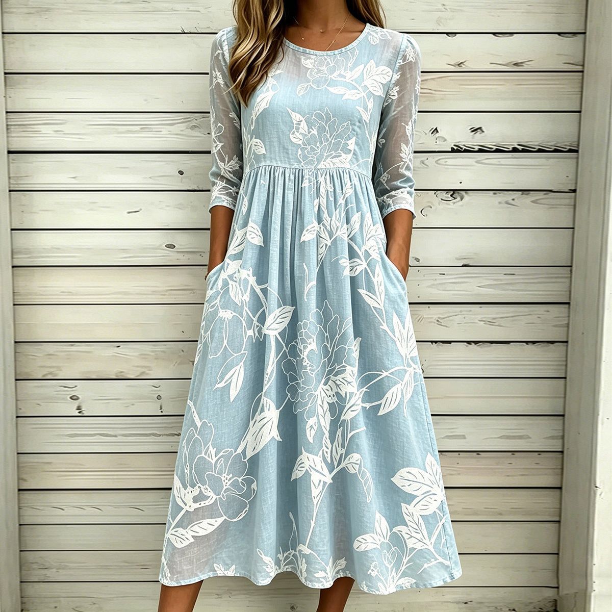 Women's Colorblock Plaid Star Print Ruched Midi Dress