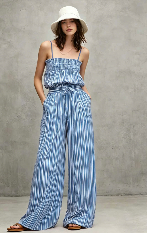 Striped Off-Shoulder Top and Pants Set Casual Loose Fit