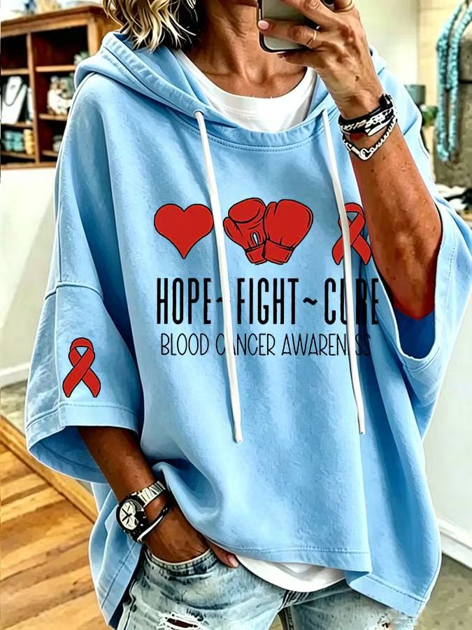 Heart Boxing Glove Ribbon Print Loose-Fit Hoodie for Women