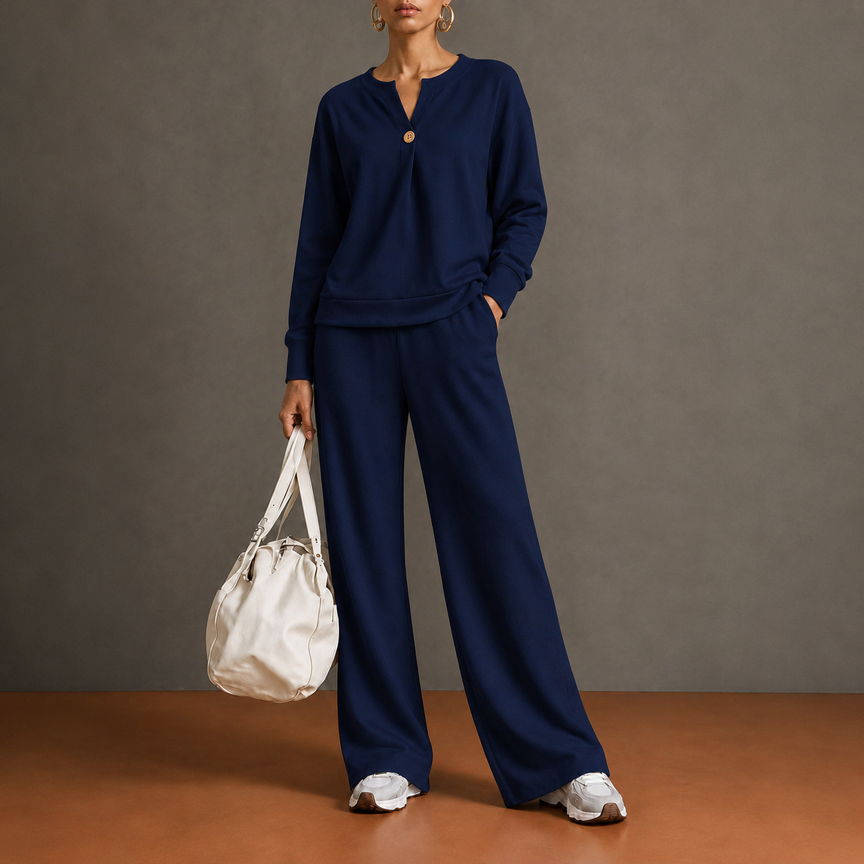 Women's Two-Piece Sweatshirt & Drawstring Wide-Leg Pants Set