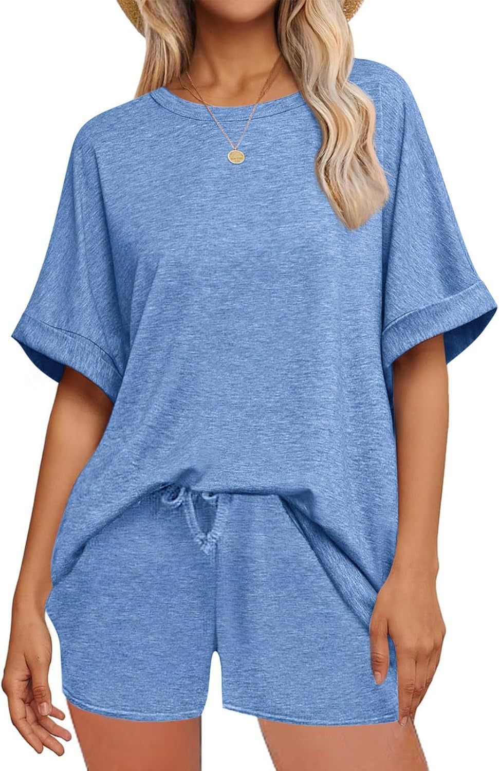 Women's Batwing Sleeve T-Shirt and Drawstring Shorts Set