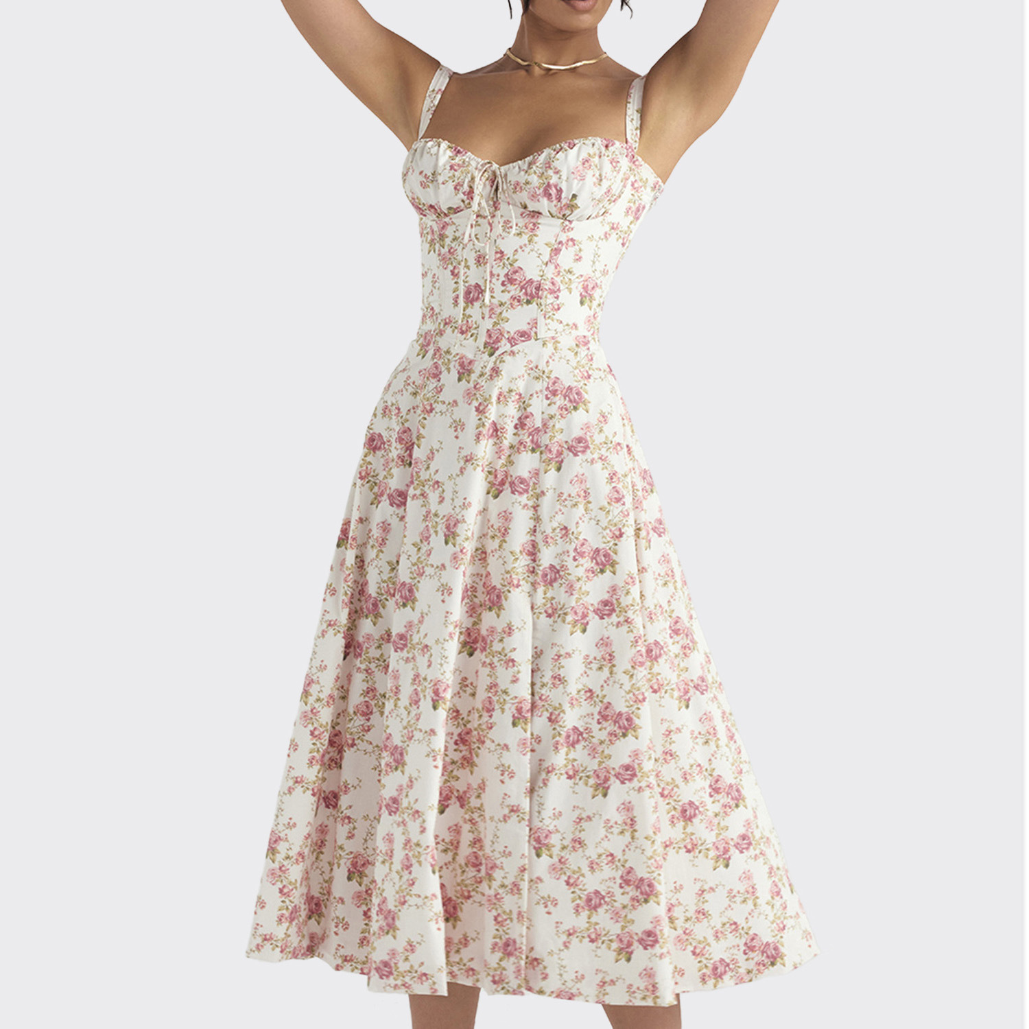 French-Style Sleeveless High-Waist Slit Midi Dress