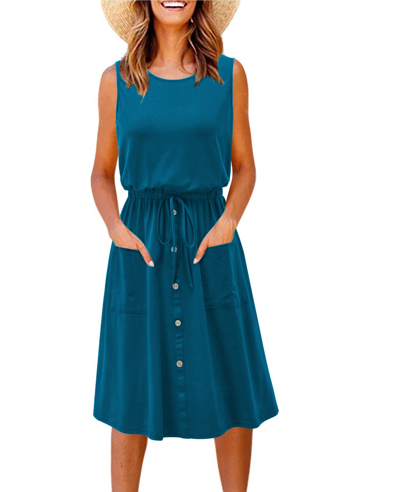 Women's Sleeveless A-Line Tank Dress Loose Fit U-Neck Pullover