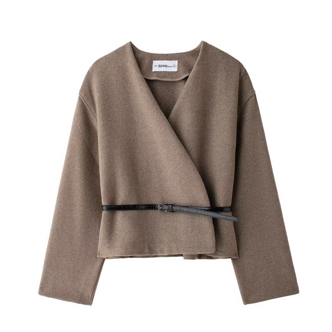 Women's V-Neck Belted Soft Coat Streetwear