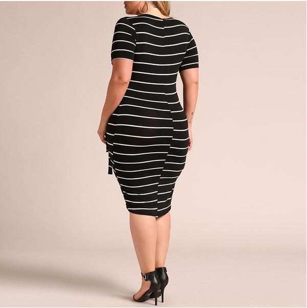 Plus Size Striped Asymmetric V-Neck Wrap Mini Dress