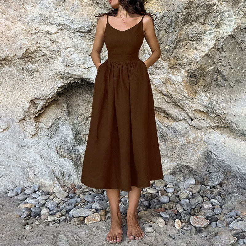Women's Backless Spaghetti Strap Midi Dress