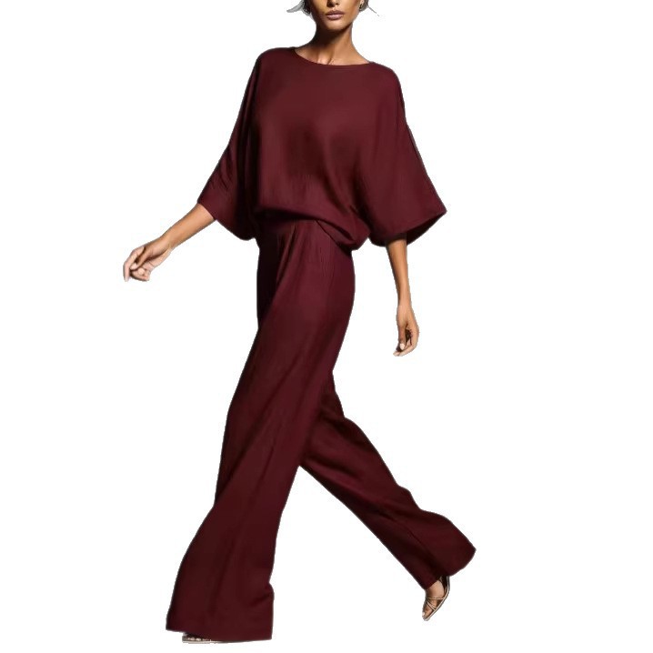Women's Casual Flare-Sleeve Linen-Blend Two-Piece Set