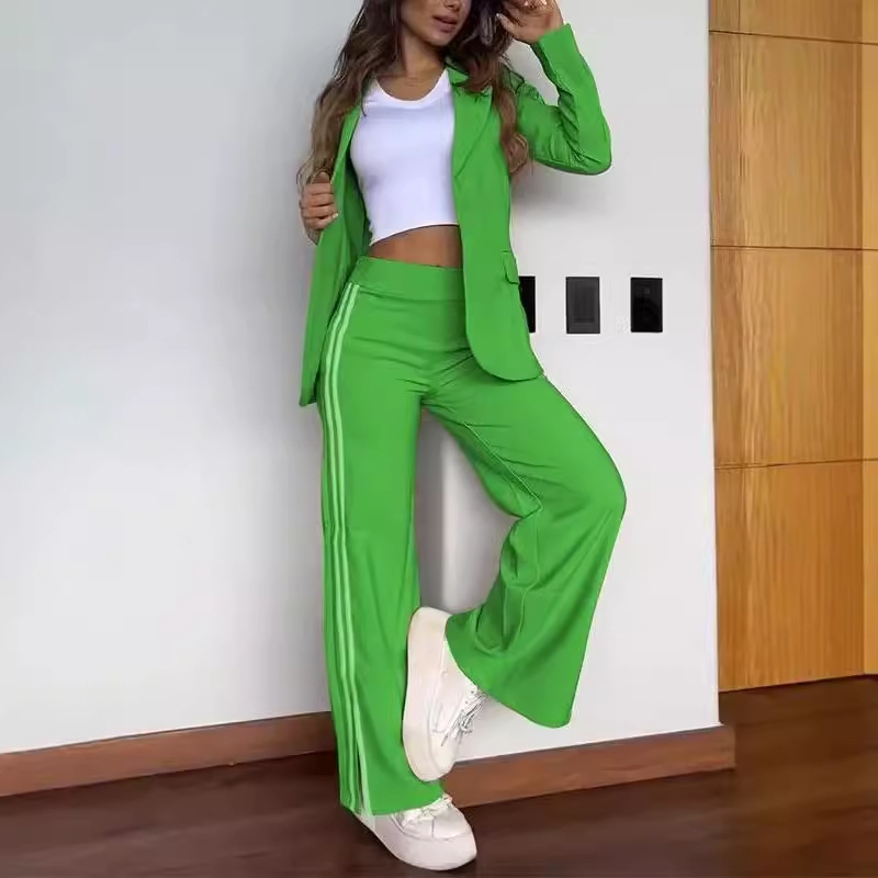 Women's Casual Lapel Blazer & Wide-Leg Pants Two-Piece Set