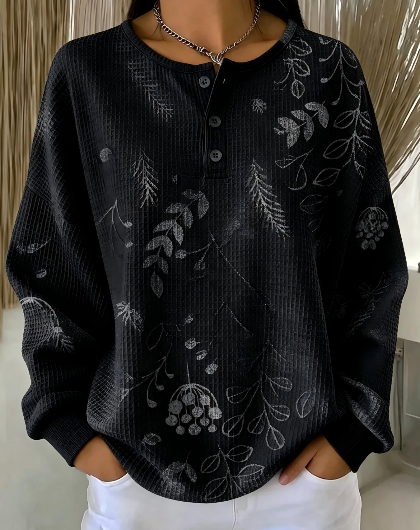 Women's Vintage Floral Print Button Sweatshirt