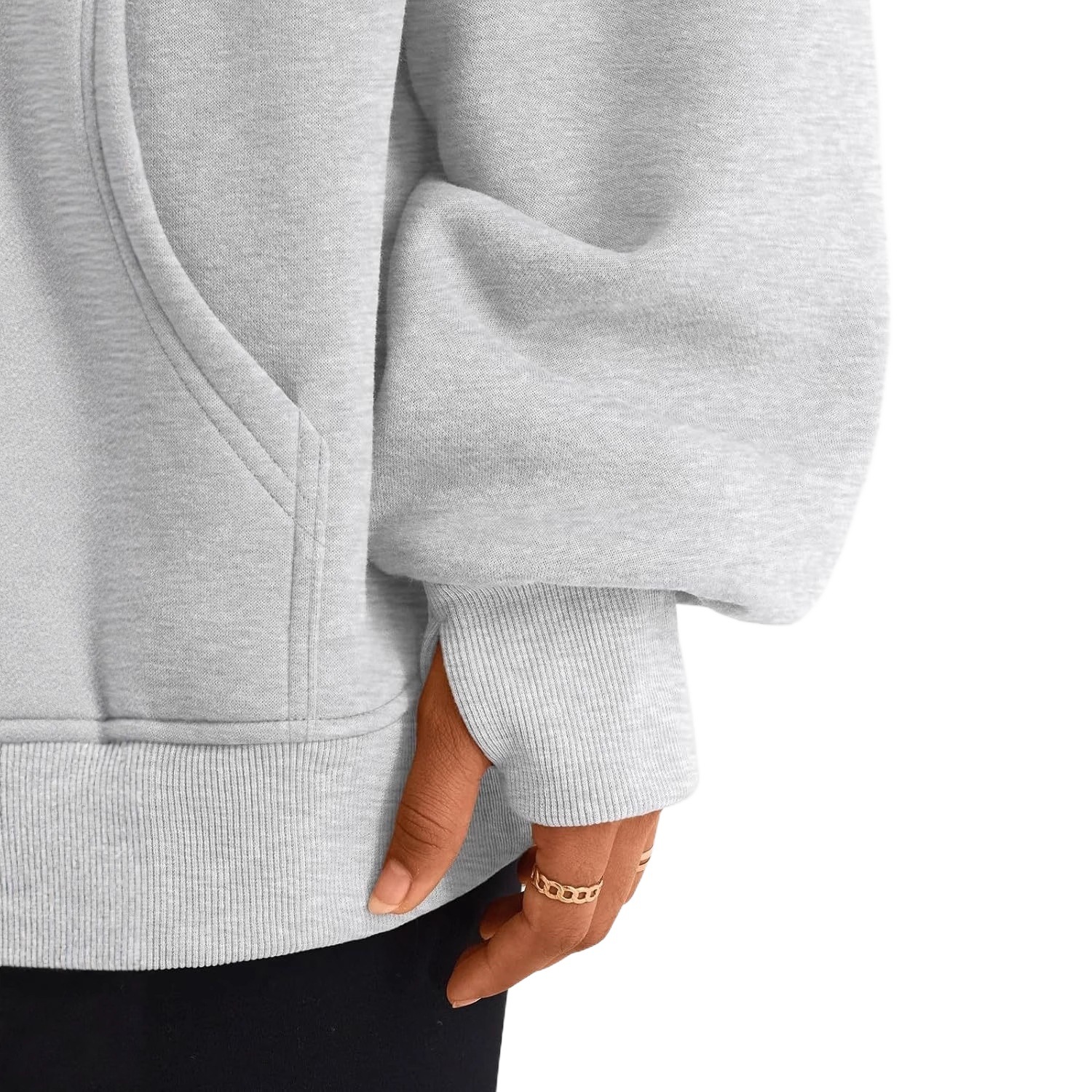 Women's V-Neck Hooded Pullover Sweatshirt with Thumbholes Cotton Fleece Casual Top
