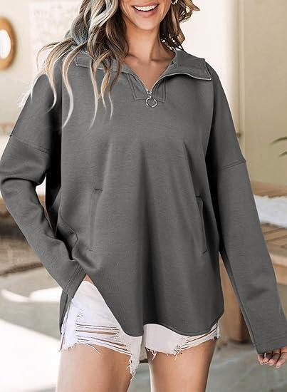 Women's Loose Fit Zip-Up Hoodie with Lapel Collar