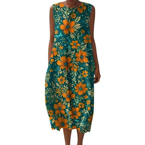 Women's Vintage Floral Print Sleeveless Midi Dress