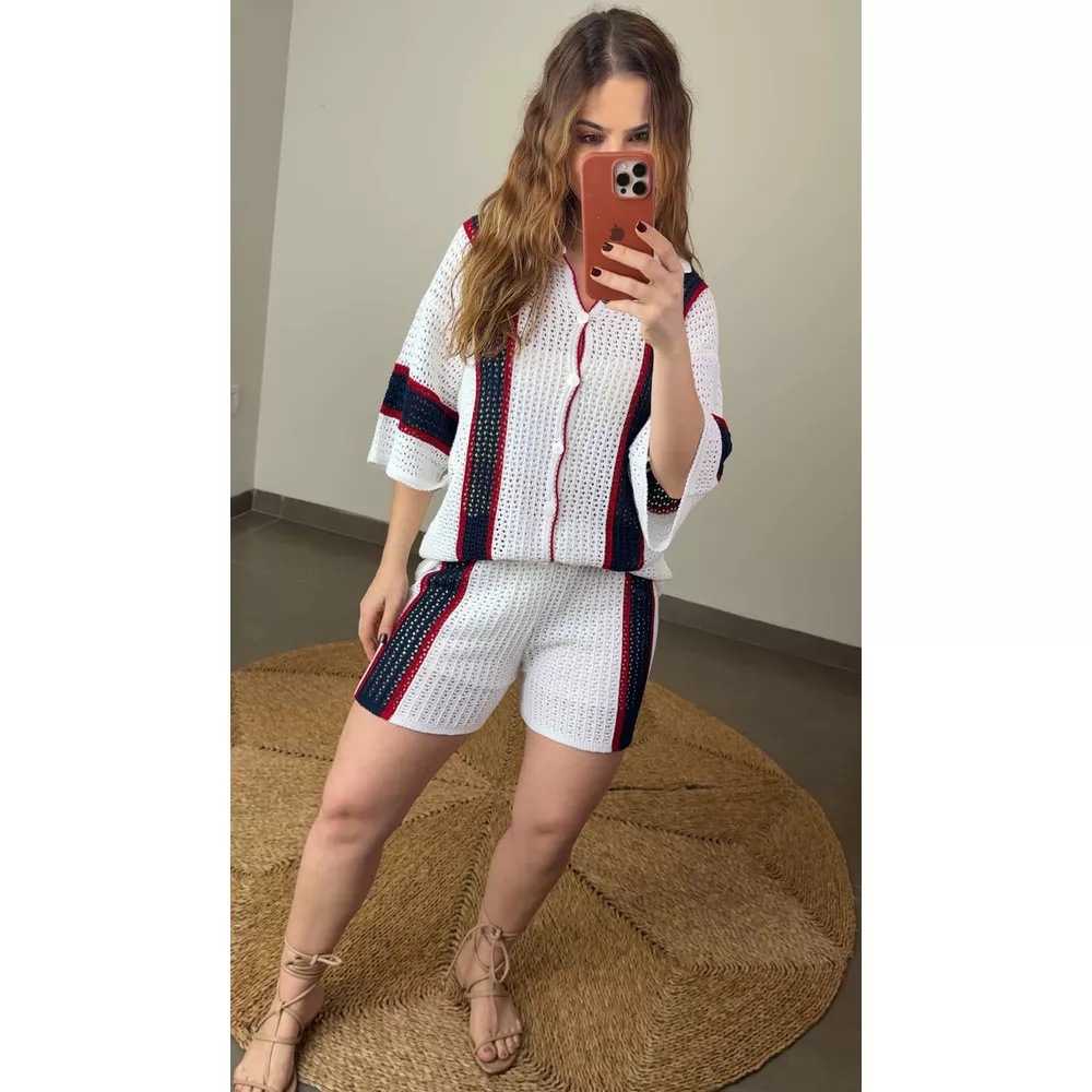 Women's Cutout Lapel Knit Two-Piece Set