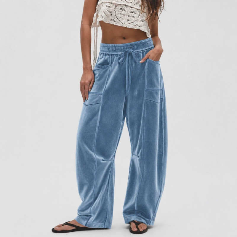 Women's Loose Wide-Leg Velvet Pants with Drawstring