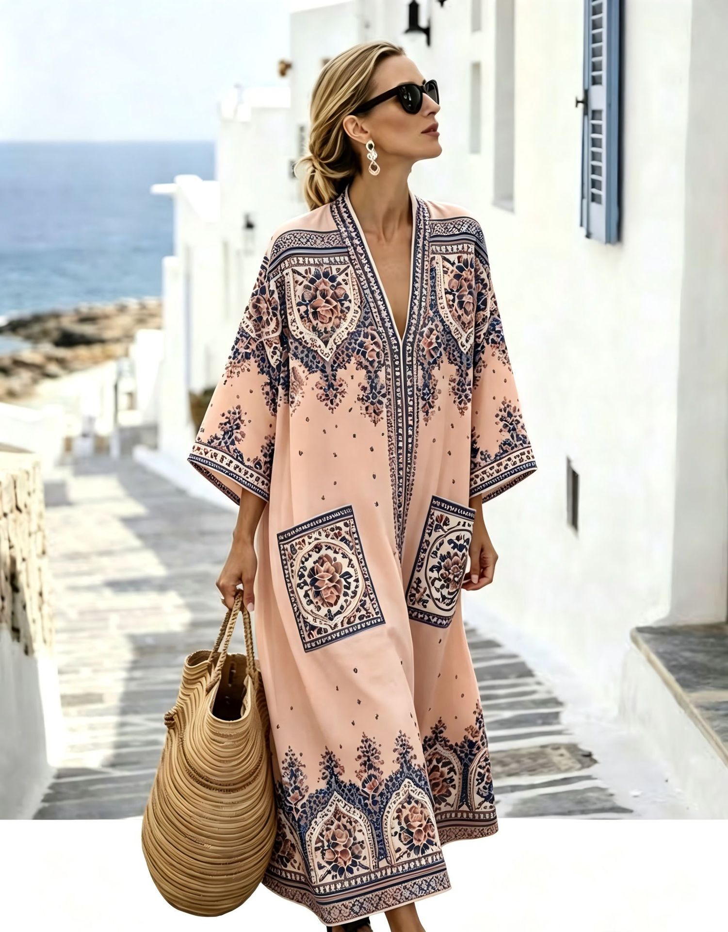 Women's Floral Boho Print Casual Midi Dress