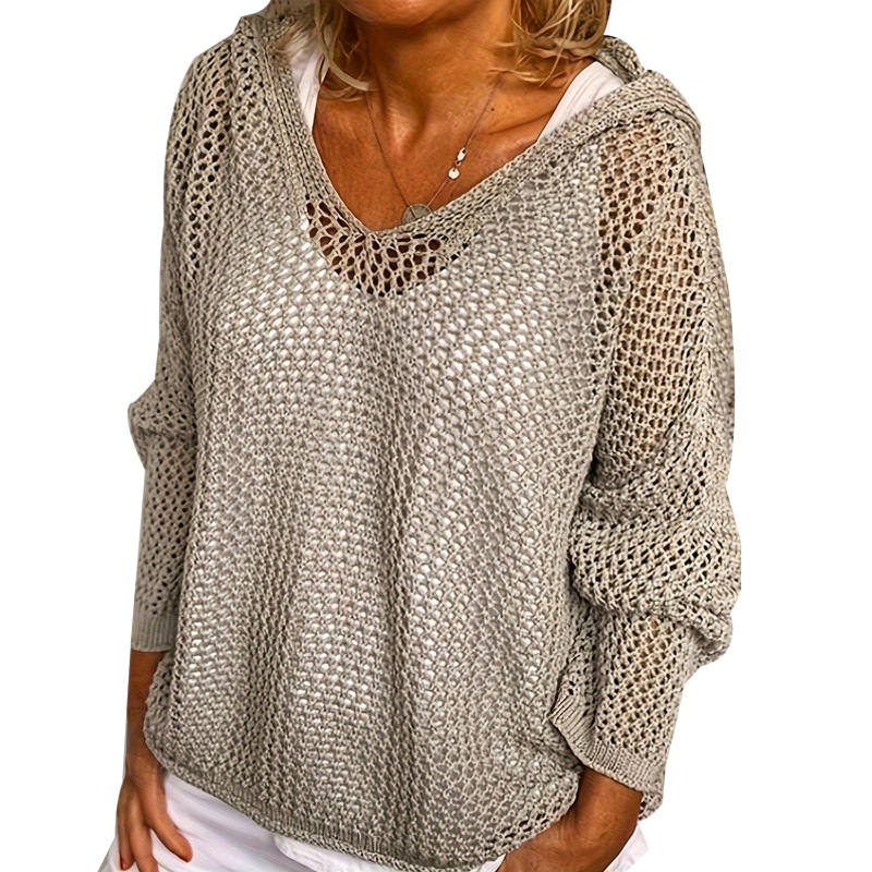 Hooded Knit Sun Protection Top Lightweight Loose Pullover