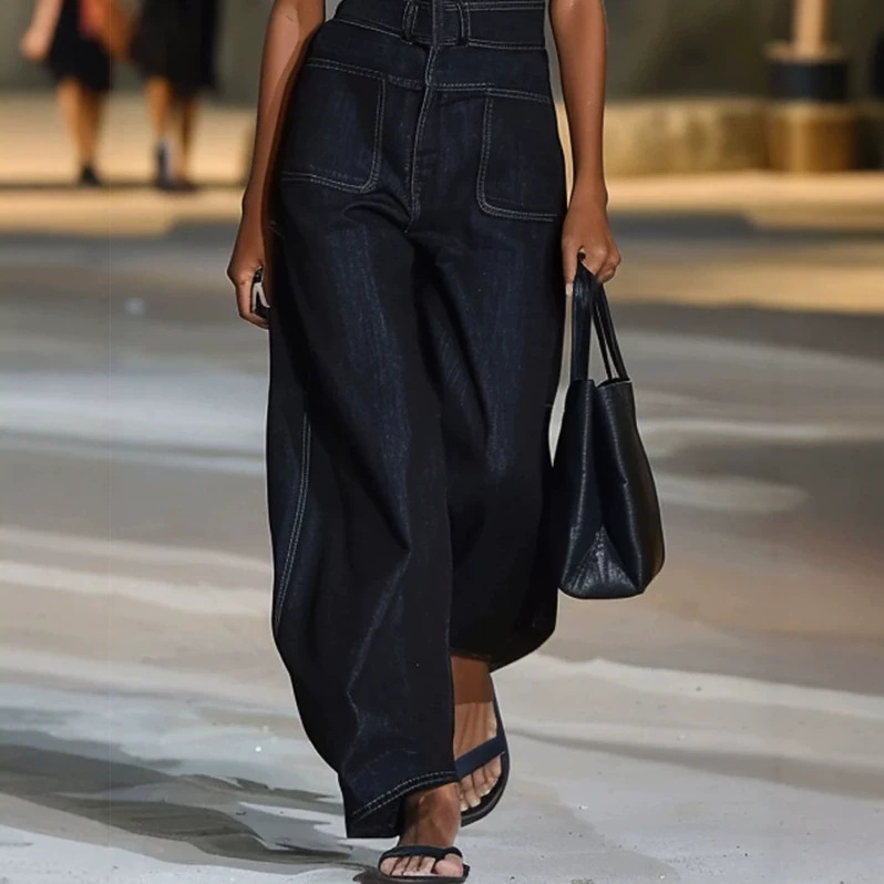 V-Neck Sleeveless Wide-Leg Denim Jumpsuit