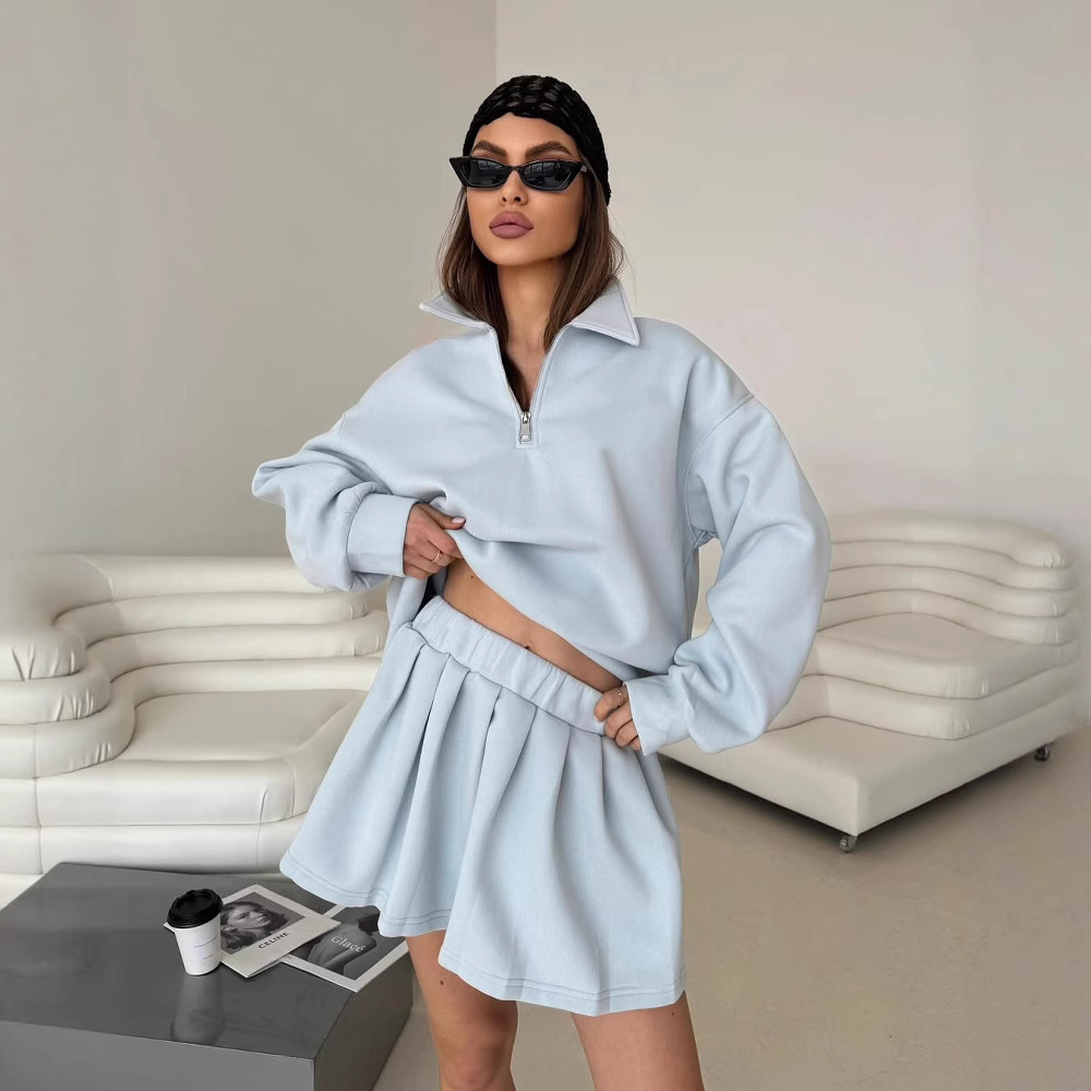 Women's Long-Sleeve Cardigan Hoodie & Mini Skirt Two-Piece Set