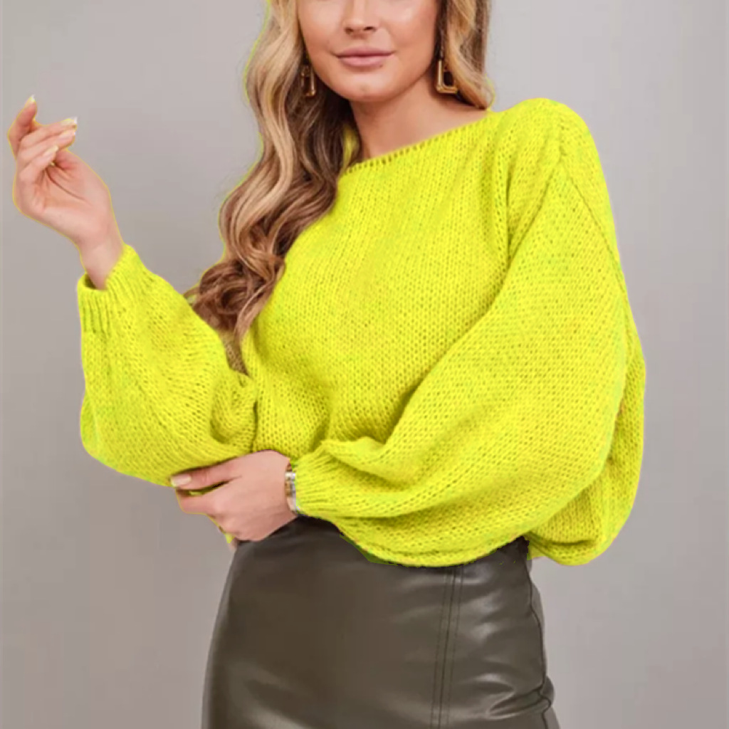 Women's Off-Shoulder Pullover Knit Sweater Loose Long Sleeve Solid Color