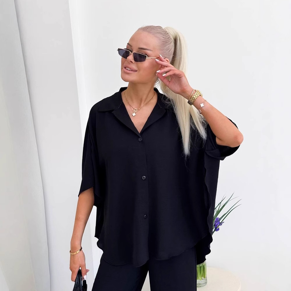 Women's Two-Piece Collared Shirt and Pants Set