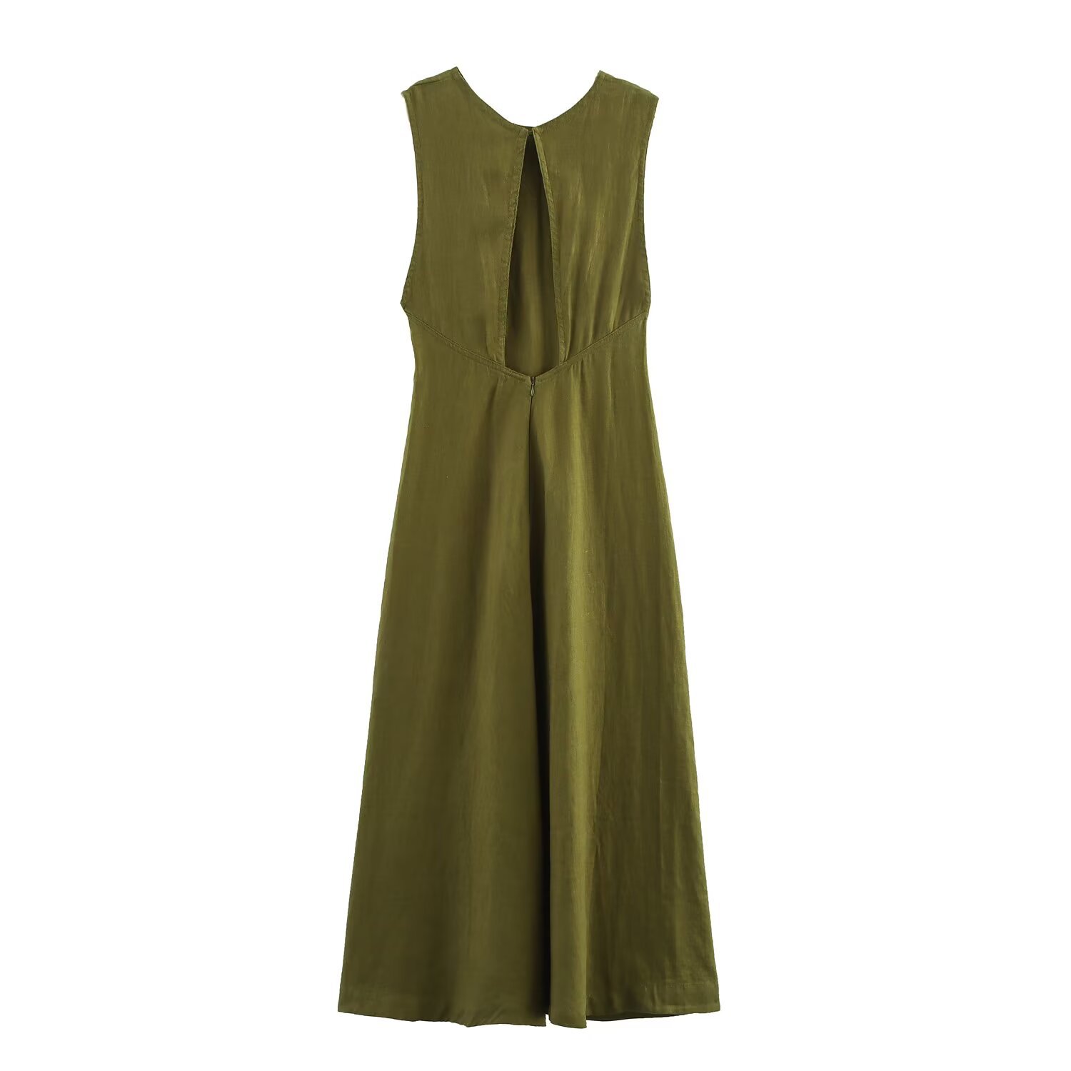 Women's Midi Dress V-Neck A-Line Short Sleeve High Waist